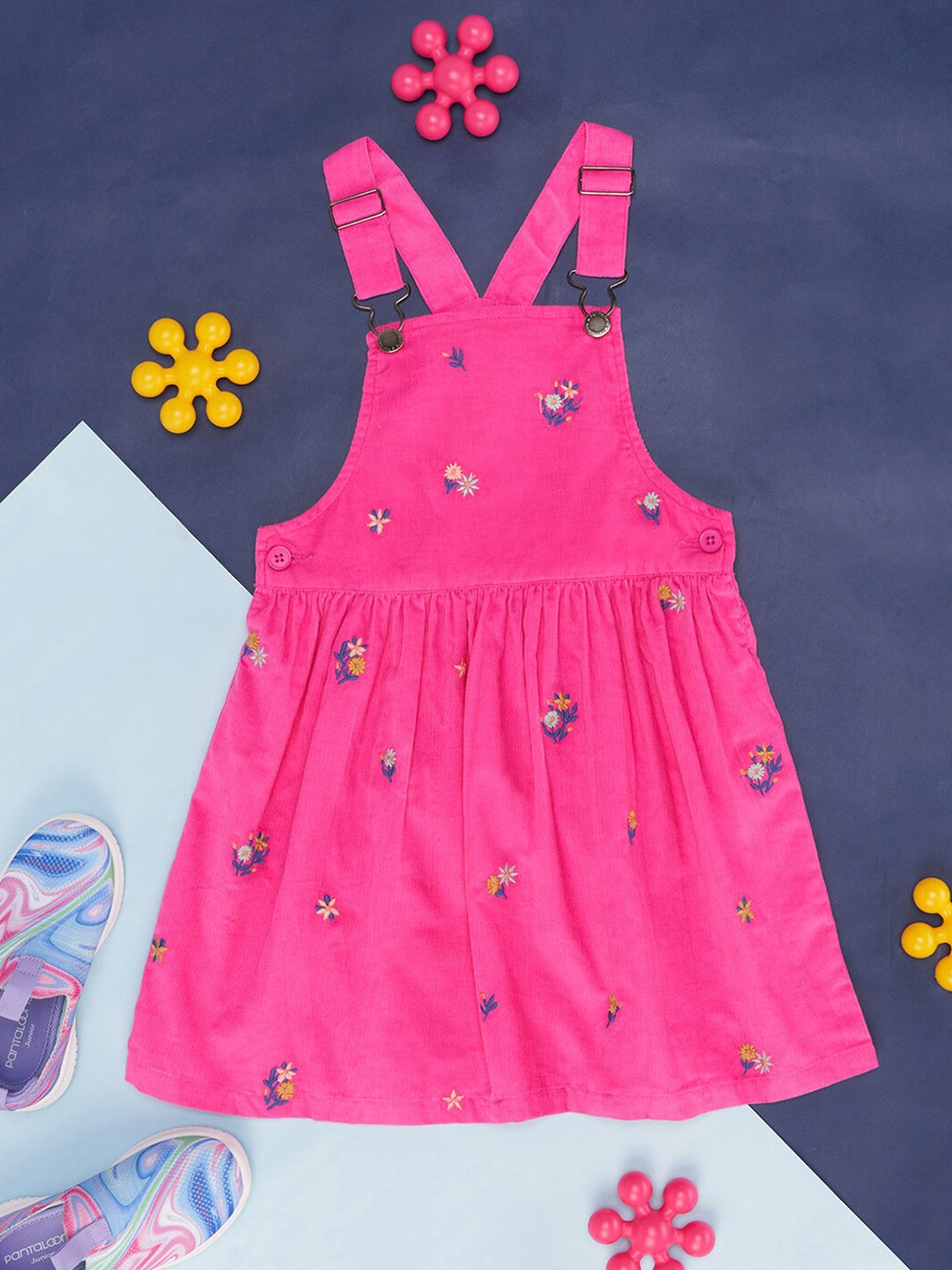 

Pantaloons Junior Girls Floral Printed Shoulder Straps Gathered Cotton Pinafore Dress, Pink
