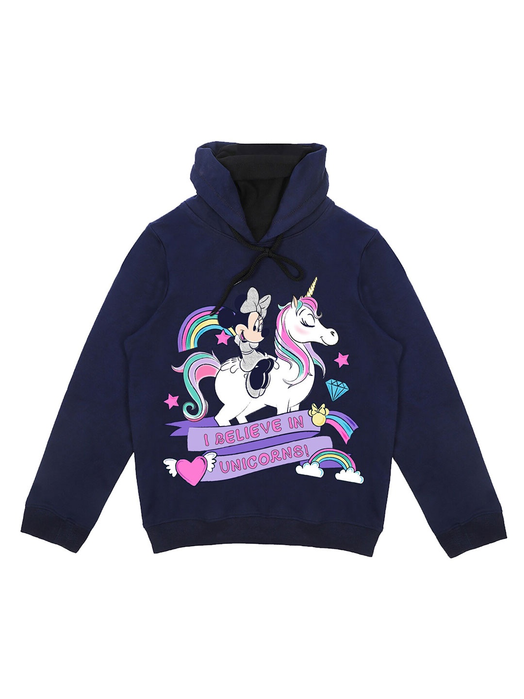 

Wear Your Mind Girls Minnie Mouse Graphic Printed Hooded Cotton Sweatshirt, Navy blue