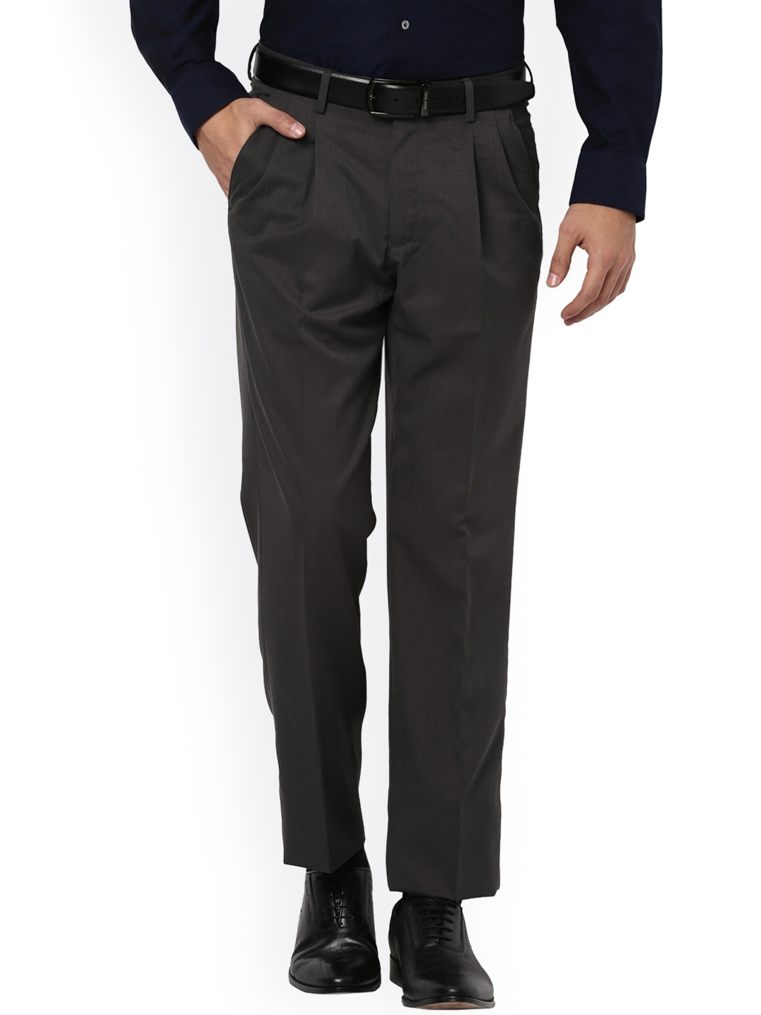 

Van Heusen Men Grey Regular Fit Self Design Formal Trousers