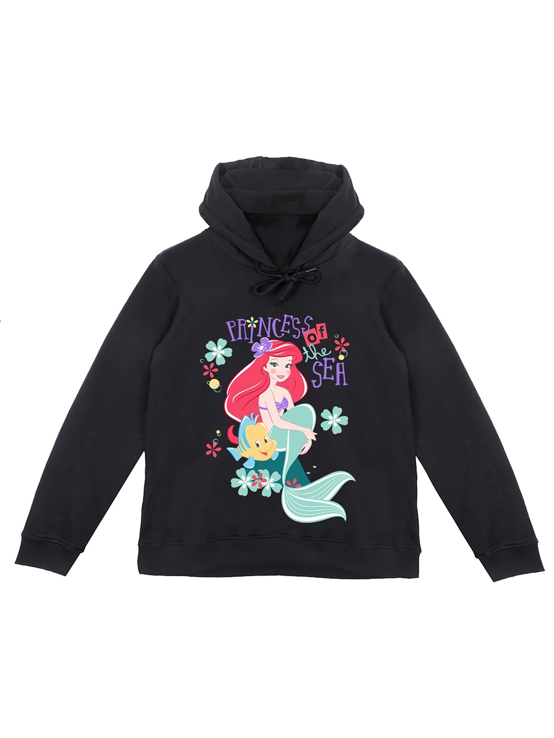 

Wear Your Mind Girls Mermaid Printed Hooded Sweatshirt, Black
