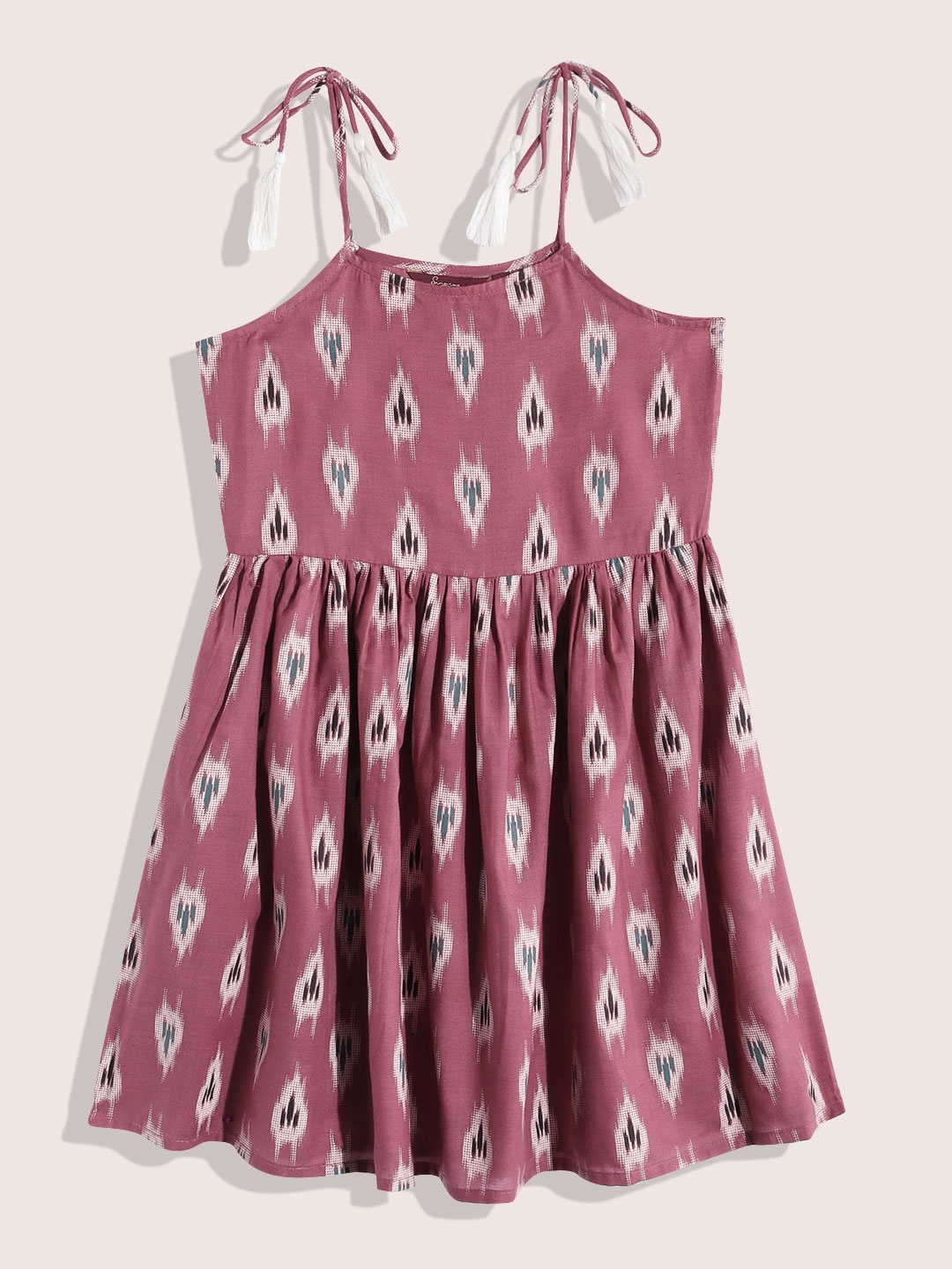 

Sangria Girls Ethnic Motifs Ikat Print Fit & Flare Cotton Dress, Mauve