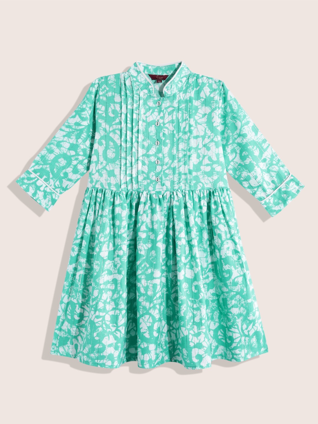 

Sangria Girls Floral Printed Pure Cotton Pleated Detail Empire Dress, Green