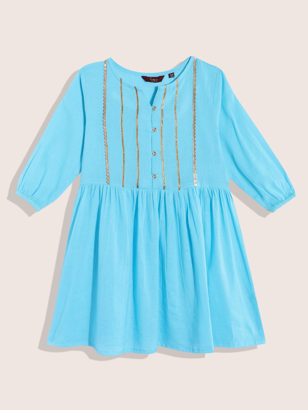 

Sangria Girls Yoke Design Gotta Patti Pure Cotton A-Line Kurta, Blue