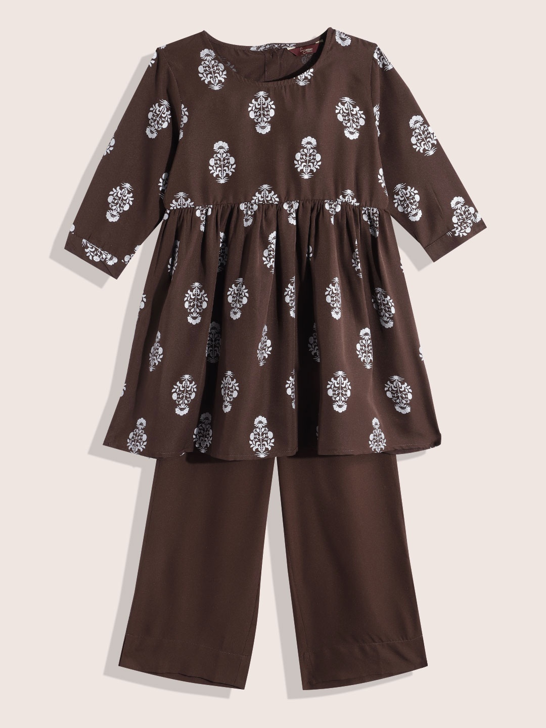 

Sangria Girls Floral Printed Regular Kurta with Palazzos, Brown