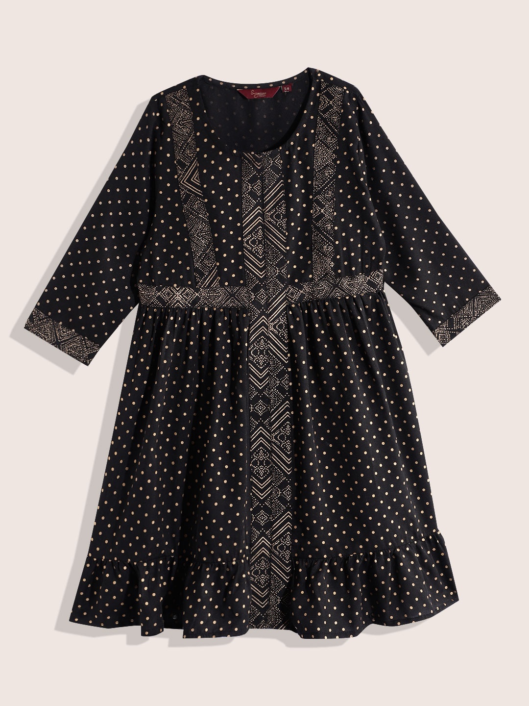 

Sangria Girls Geometric Printed Gathered Detail Empire Dress, Black