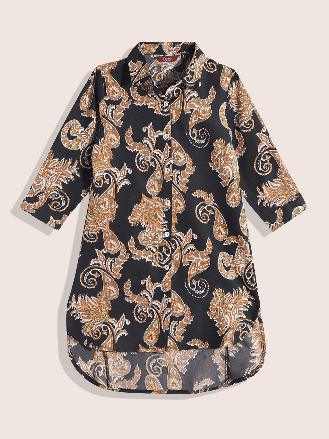 

Sangria Girls Ethnic Motifs Print Shirt Midi Dress, Black