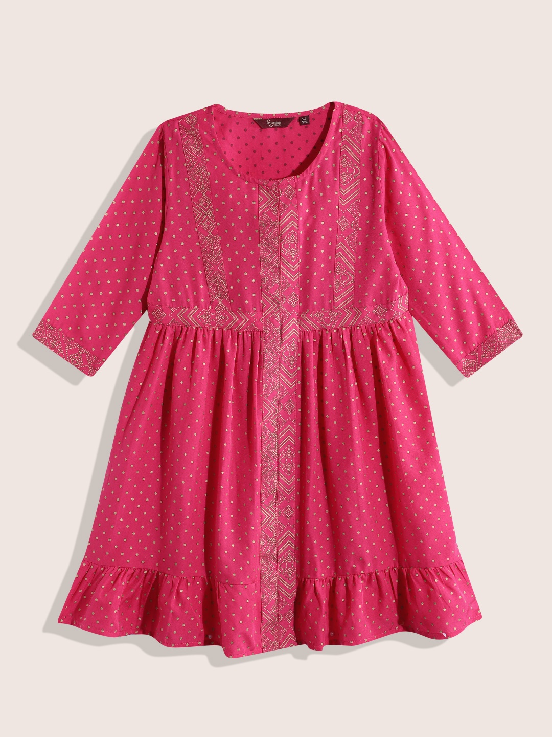 

Sangria Girls Geometric Printed Gathered Detail Empire Dress, Fuchsia