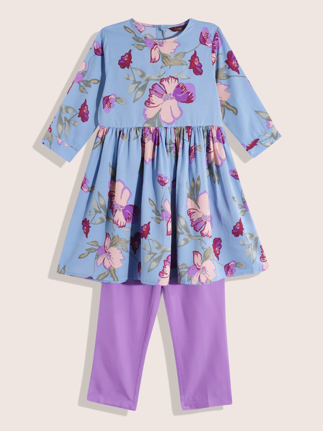 

Sangria Girls Floral Printed Flared A-Line Kurta with Trousers, Blue
