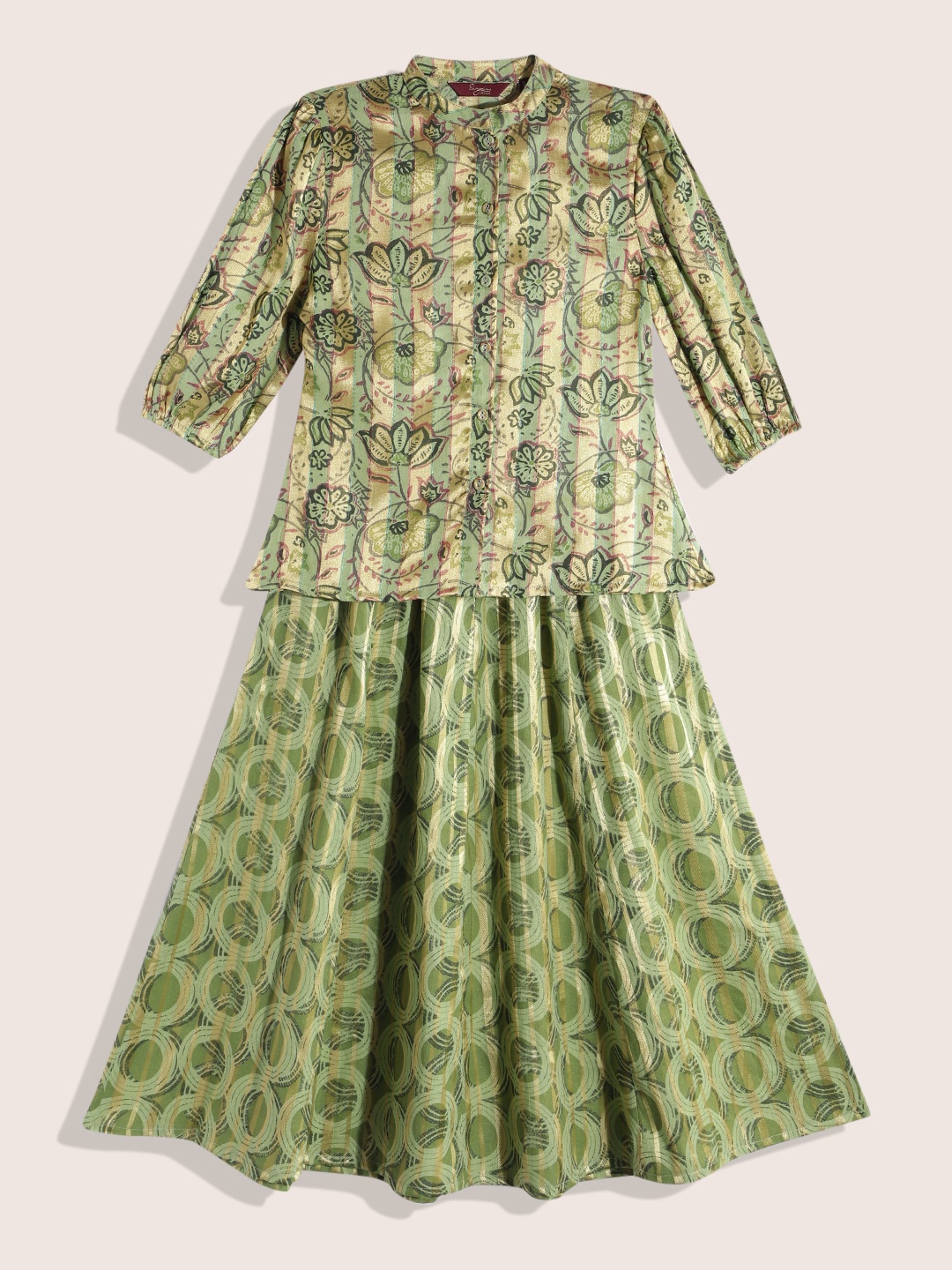 

Sangria Girls Floral Printed Ready to Wear Pure Cotton Lehenga Set, Green