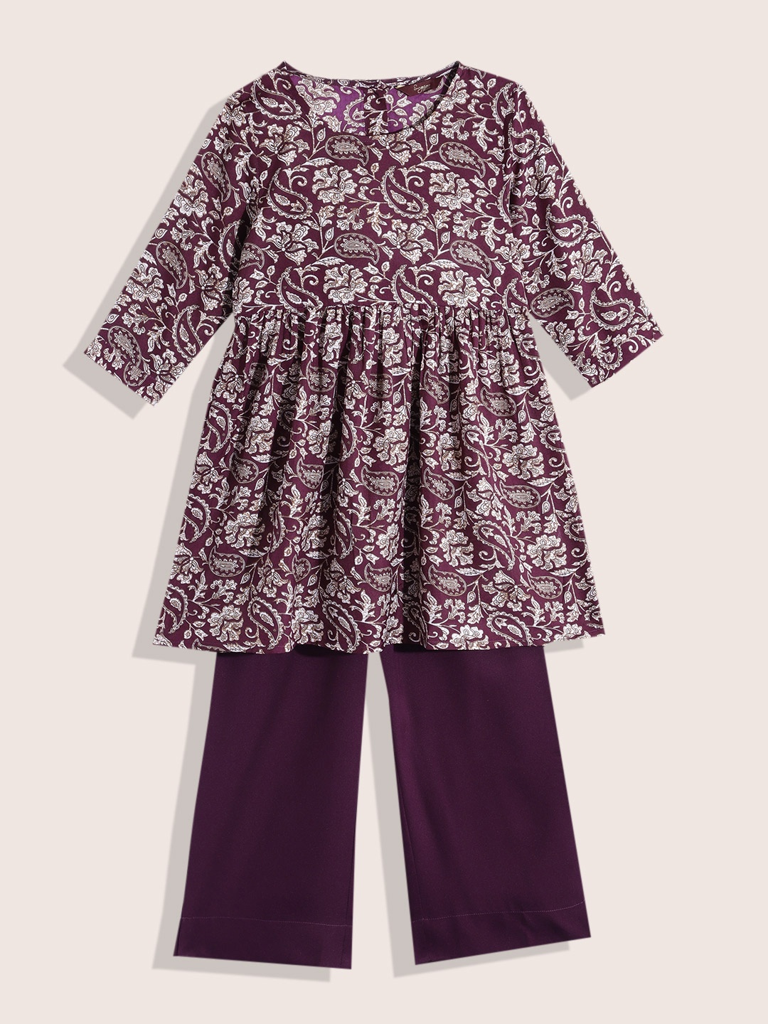 

Sangria Girls Floral Printed Kurta with Trousers Set, Purple