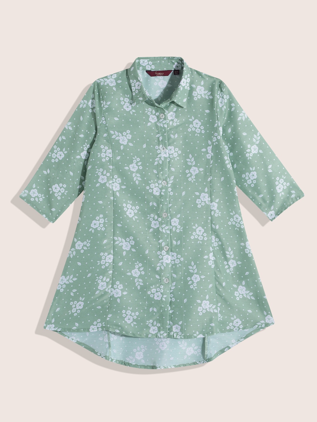 

Sangria Girls Floral Printed Shirt-Style Kurta, Green
