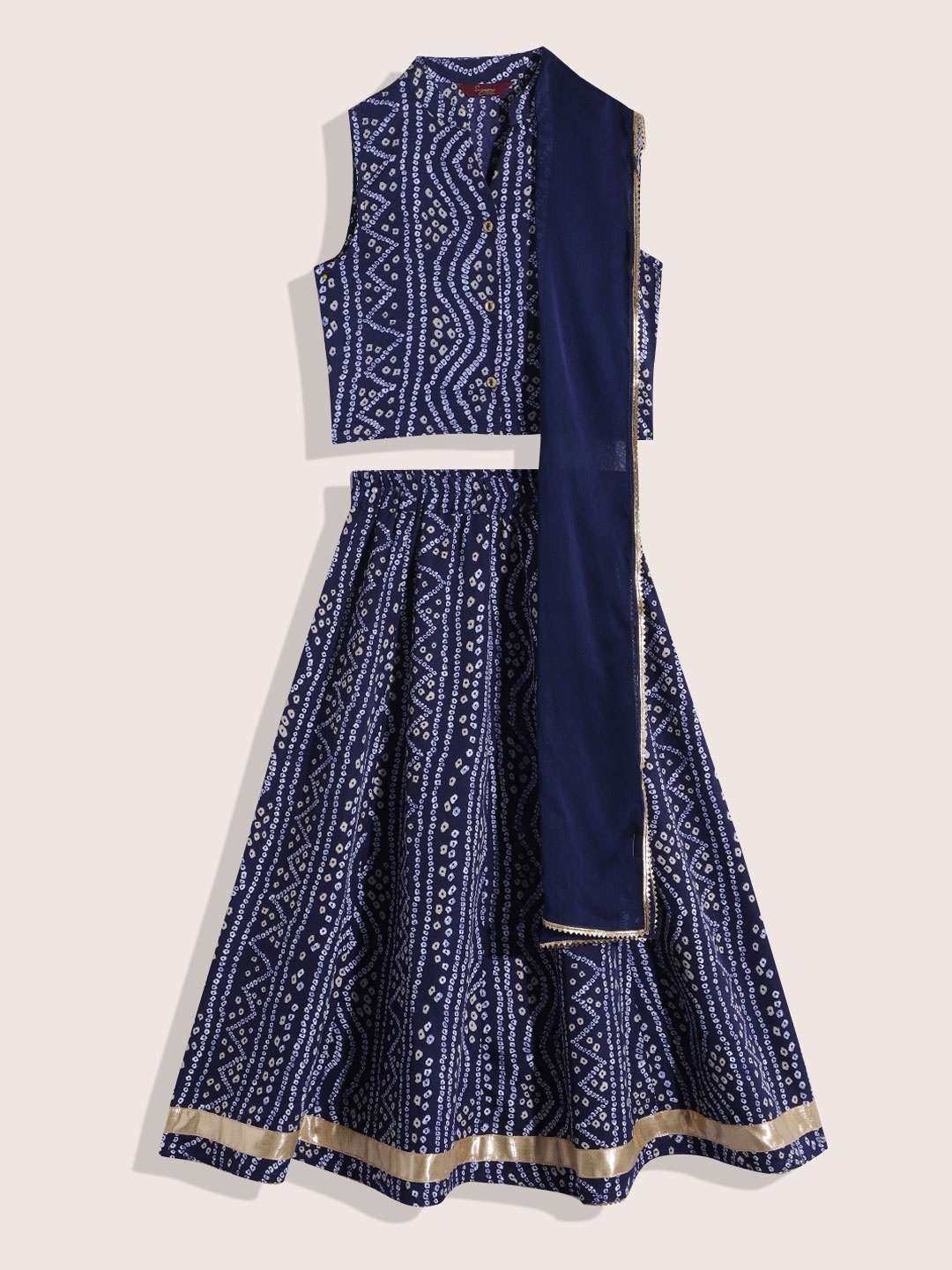 

Sangria Girls Bandhani Printed Ready to Wear Lehenga & Blouse With Dupatta, Blue