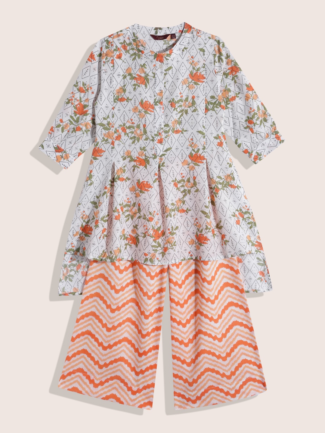 

Sangria Girls Floral Printed Kurta with Palazzos, White