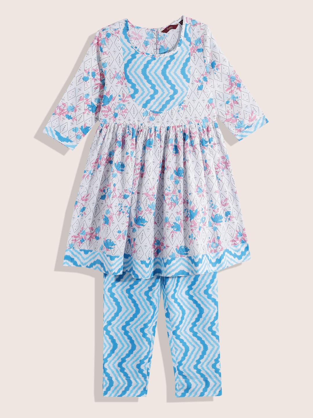 

Sangria Girls Printed Kurta with Trousers, White