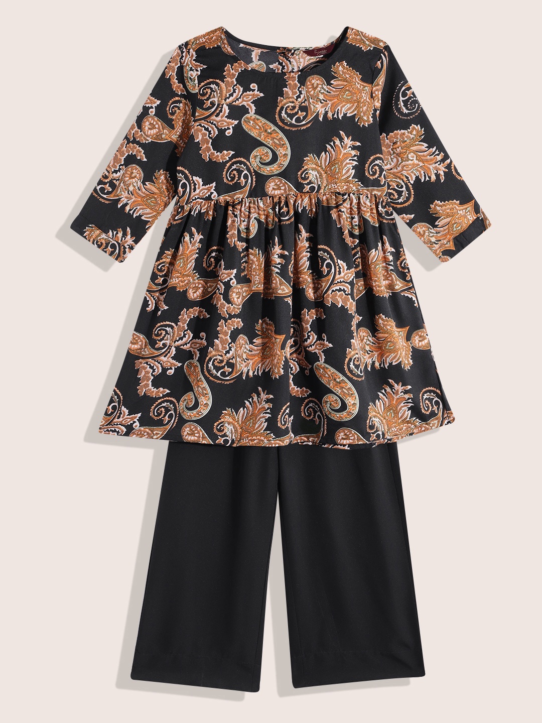 

Sangria Girls Paisley Printed Regular Kurta with Palazzos, Black