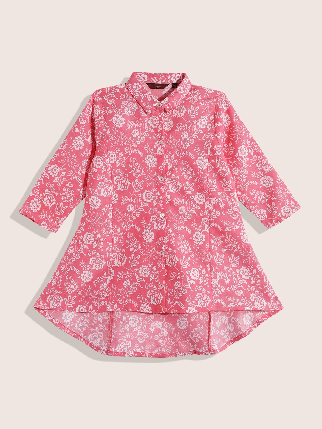 

Sangria Girls Floral Print Shirt Style Longline Top, Pink