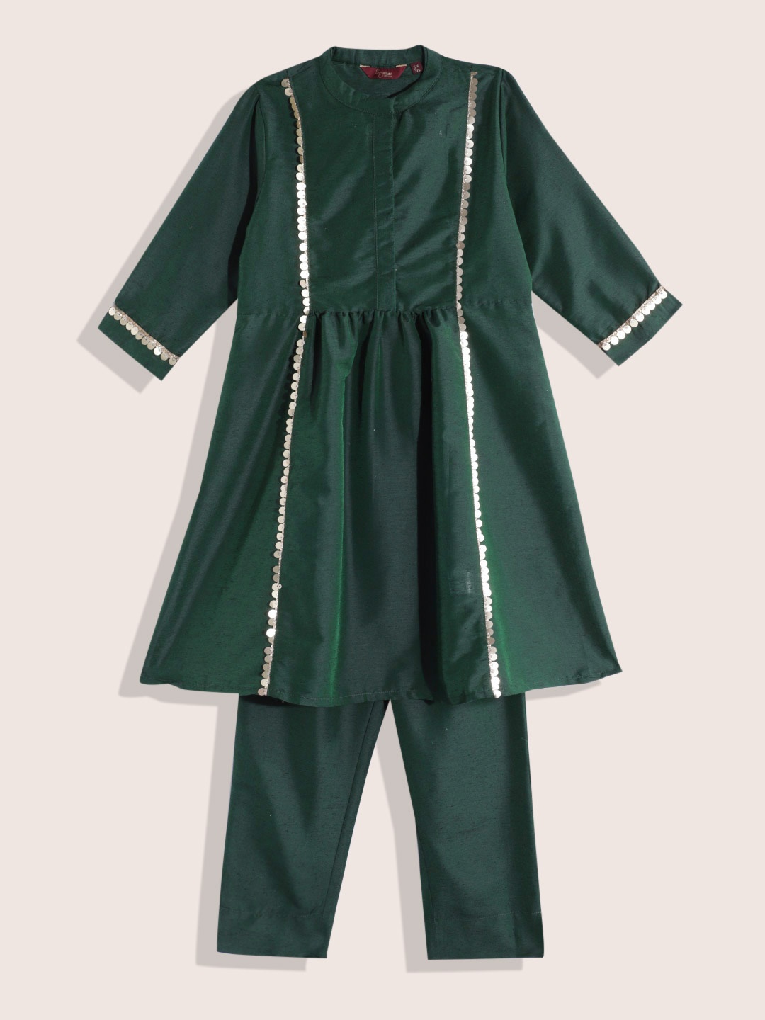 

Sangria Girls Sequinned Detail Empire Style A-Line Kurta with Trousers & Dupatta, Green