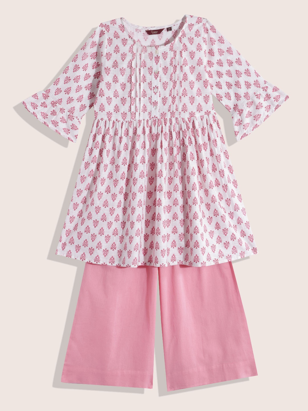 

Sangria Girls Ethnic Motifs Printed Pure Cotton Kurta With Palazzos, White