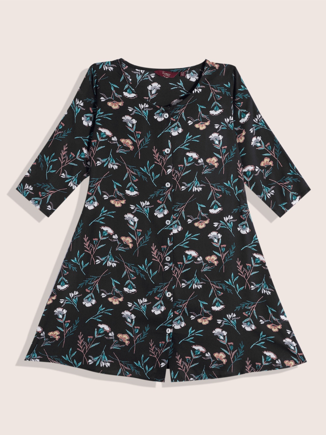 

Sangria Girls Floral Print Longline A-Line Top, Black