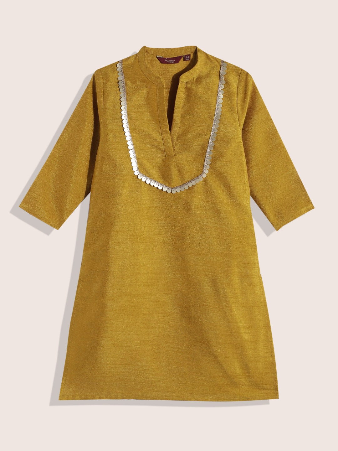 

Sangria Girls Sequinned Embellished Gotta Patti Detail Straight Kurta, Yellow