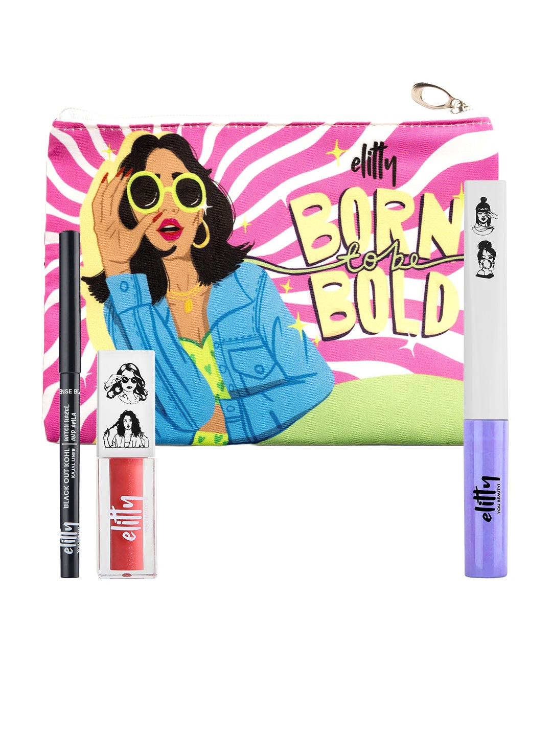 

Elitty Born To Be Bold Makeup Gift Set - Eyeliner 4g + Lip Gloss 4g + Kajal 0.27g, Lavender