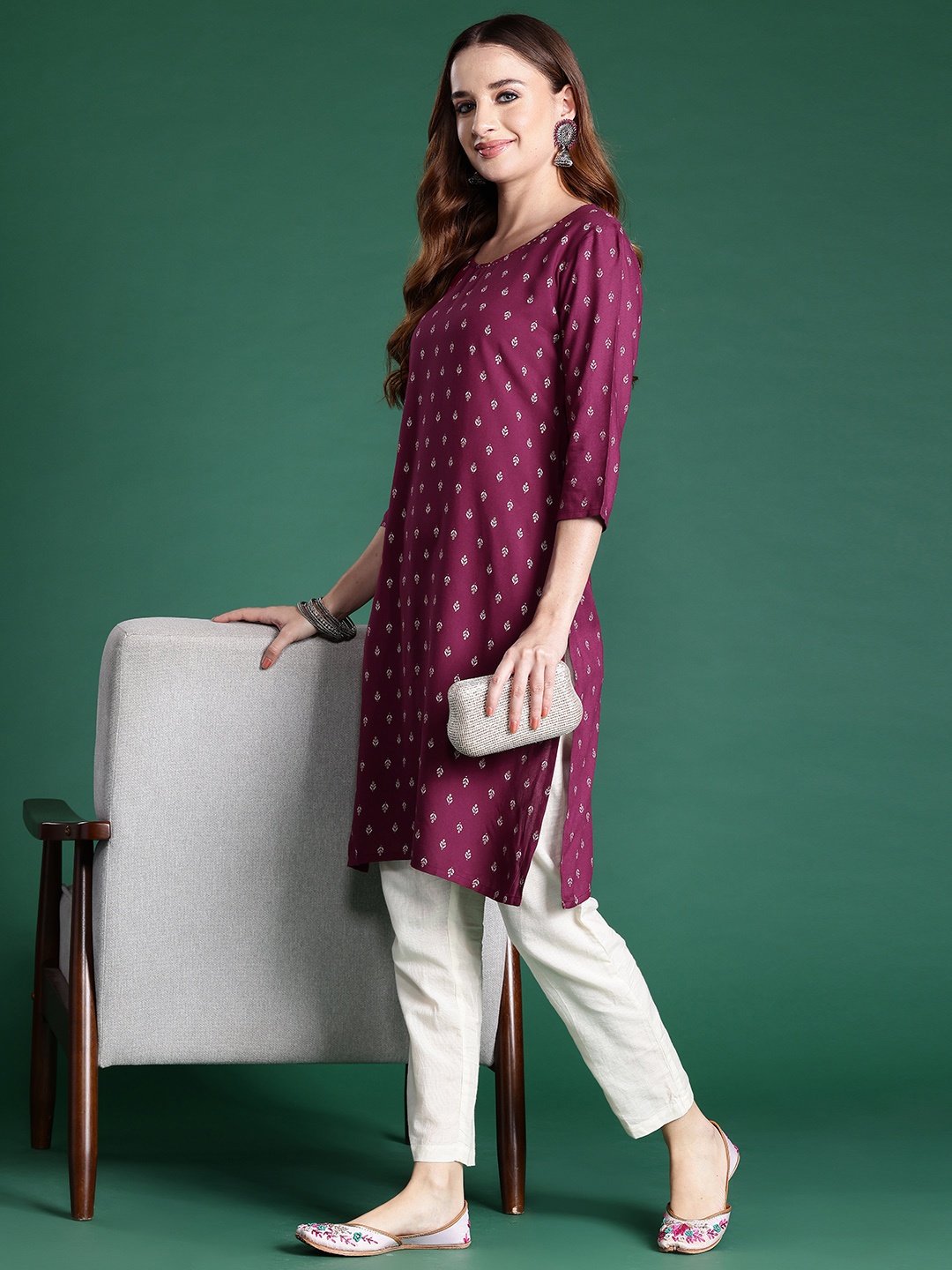 

Sangria Women Ethnic Motifs Printed Kurta, Burgundy