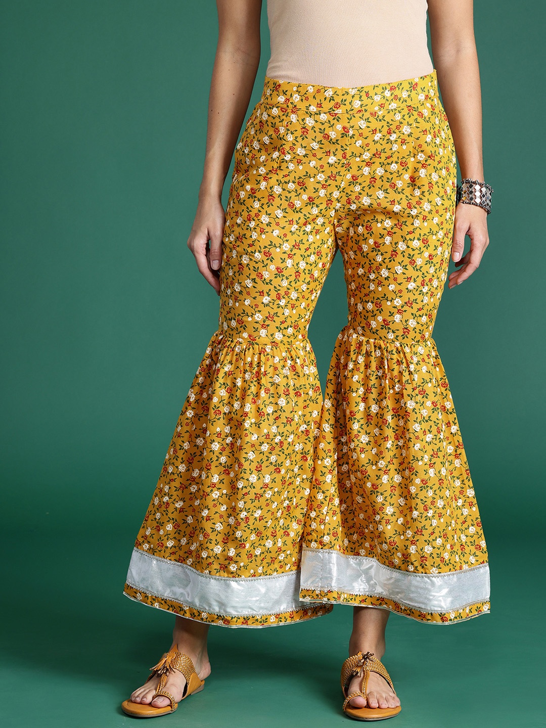 

Sangria Women Floral Printed Flared Ethnic Sharara, Mustard