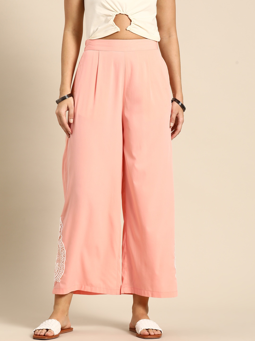 

Sangria Women Flared Cropped Palazzos, Peach