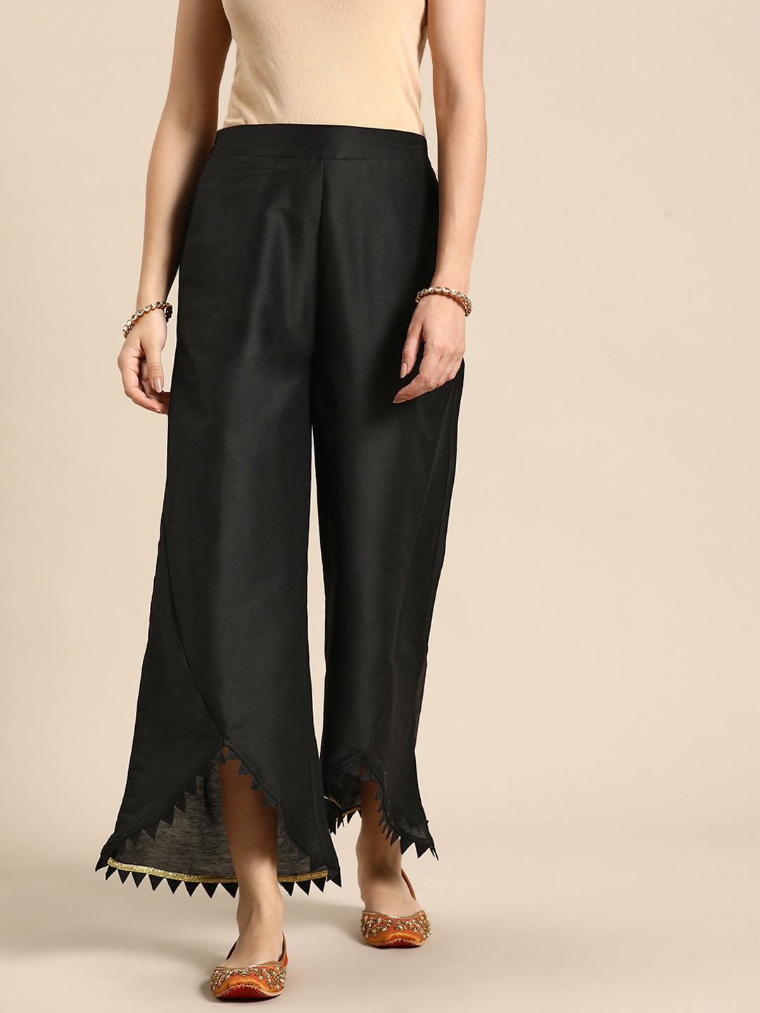 

Sangria Women Flared Ethnic Palazzos, Black