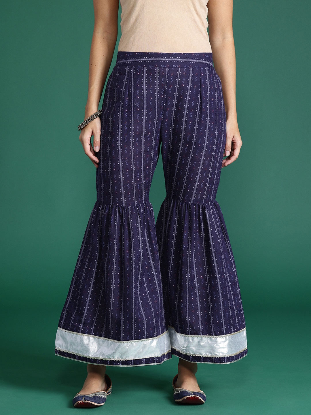 

Sangria Women Striped Flared Ethnic Sharara, Navy blue