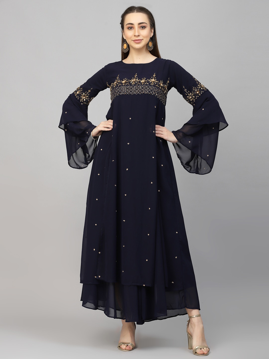 

KALINI Embellished A-Line Ethnic Dress, Navy blue