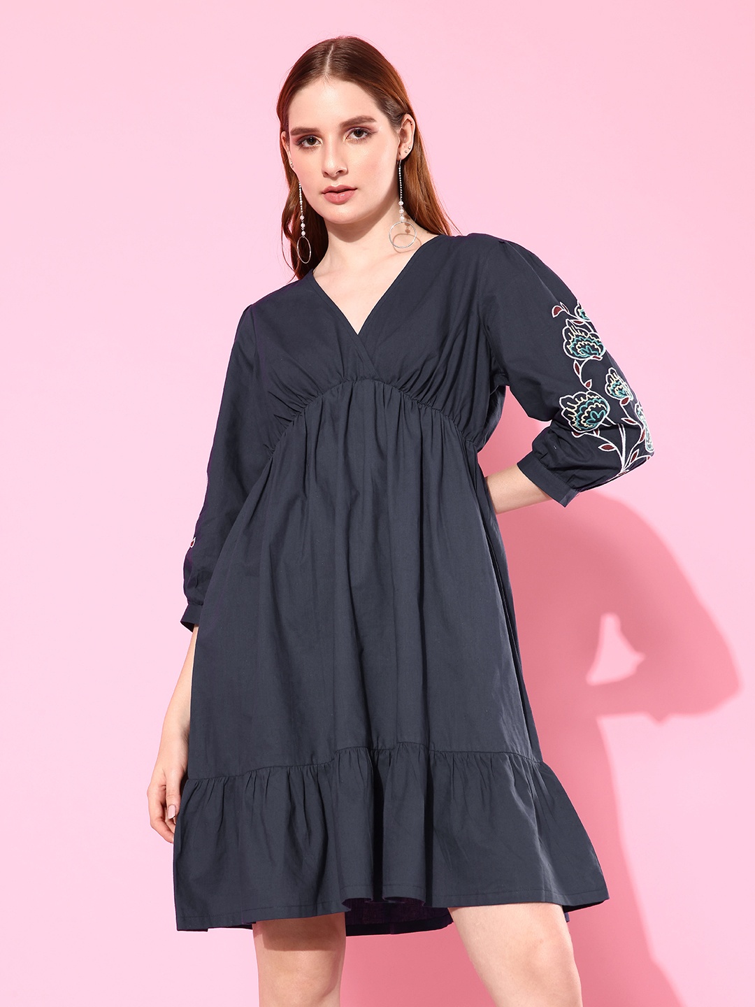 

Mast & Harbour Puff Sleeve A-Line Dress, Navy blue