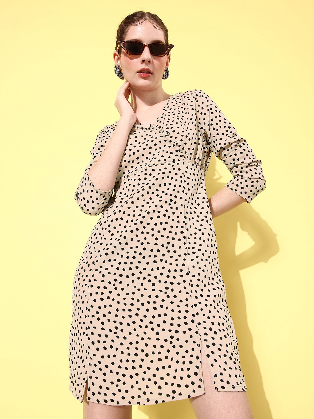 

Mast & Harbour Polka Dot Printed A-Line Dress, Beige