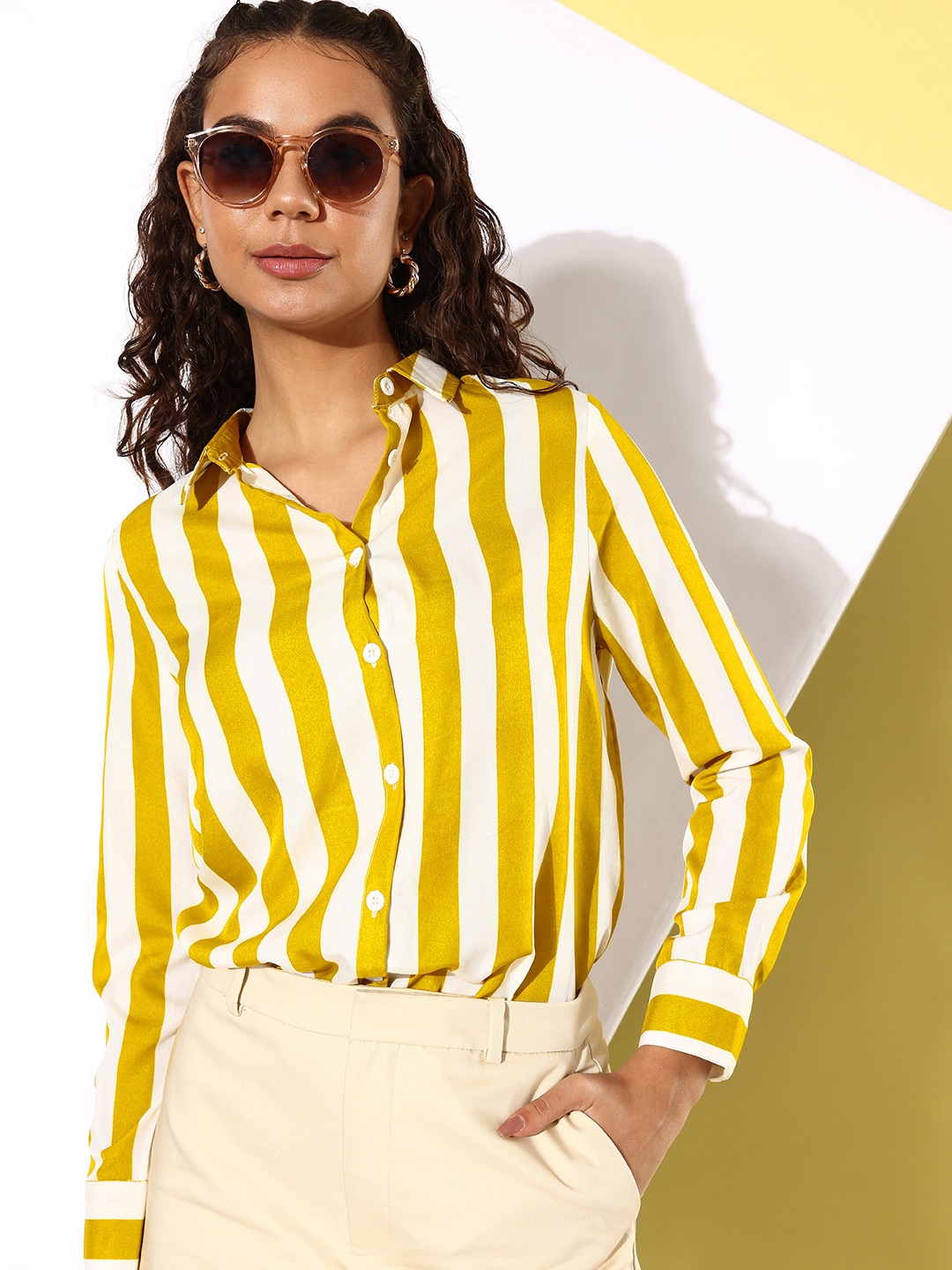 

Mast & Harbour Hello Monsoon-2k Twists Striped Casual Shirt, Yellow