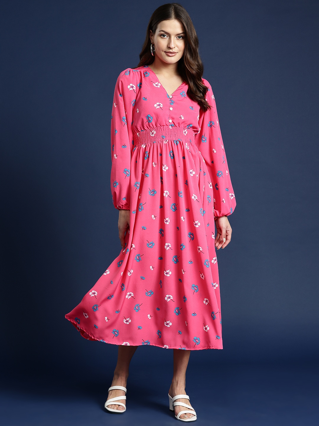 

Mast & Harbour Floral Print A-Line Midi Dress, Pink