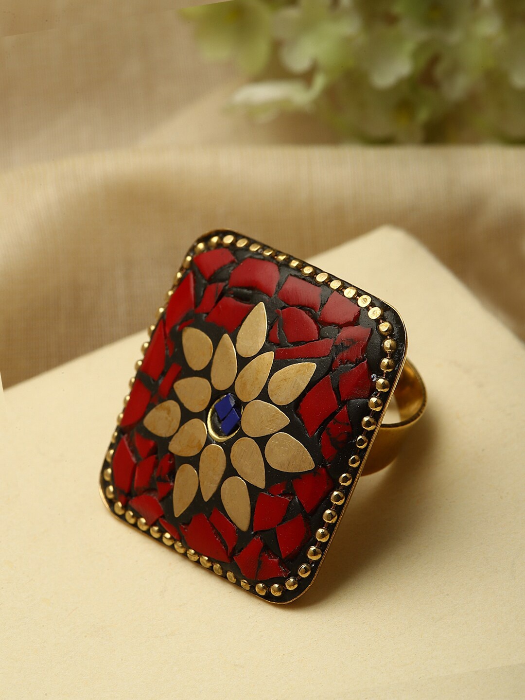 

PANASH Gold-Plated Square-Shaped Adjustable Finger Ring