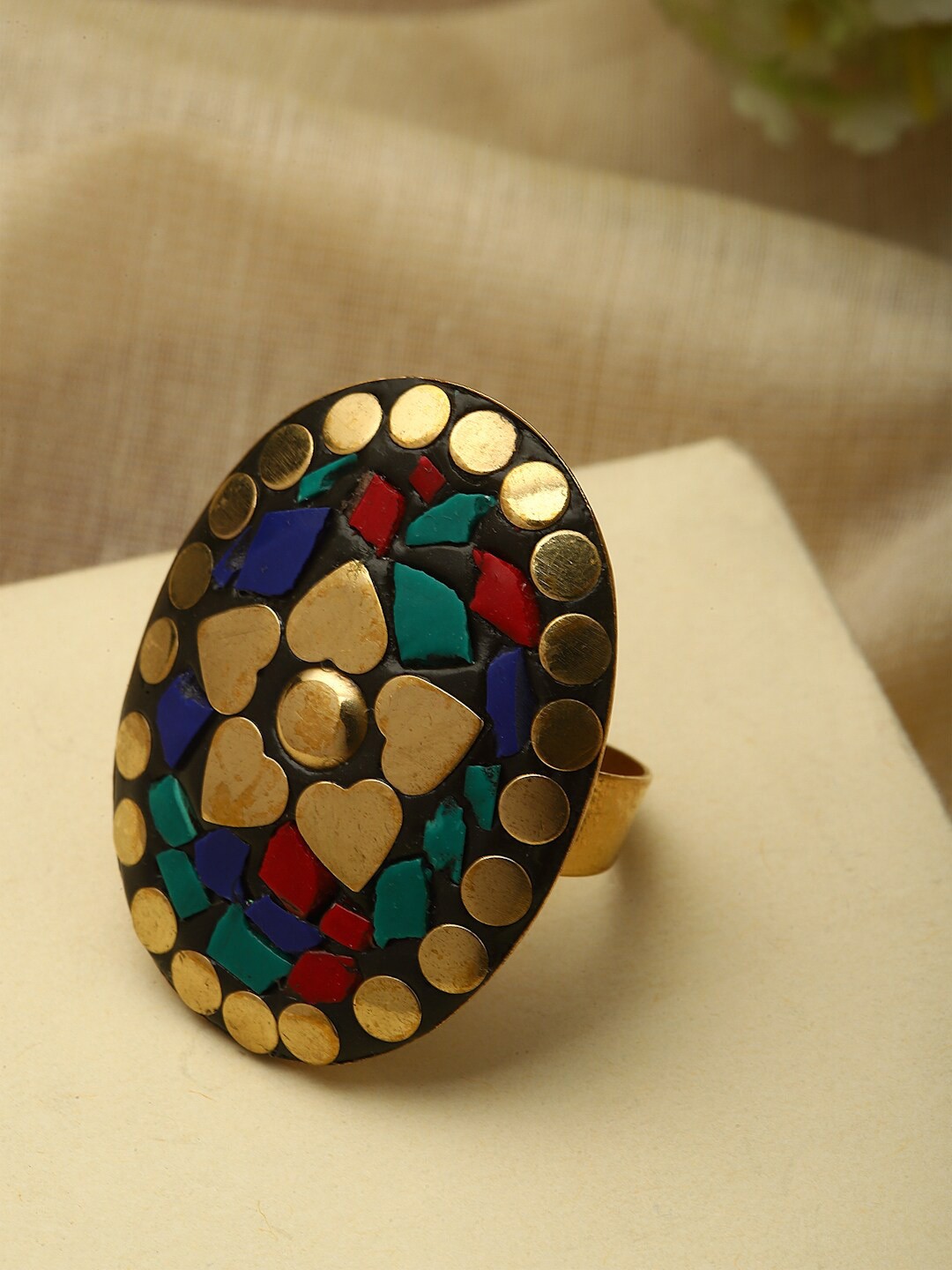 

PANASH Gold-Plated Oval-Shaped Adjustable Finger Ring