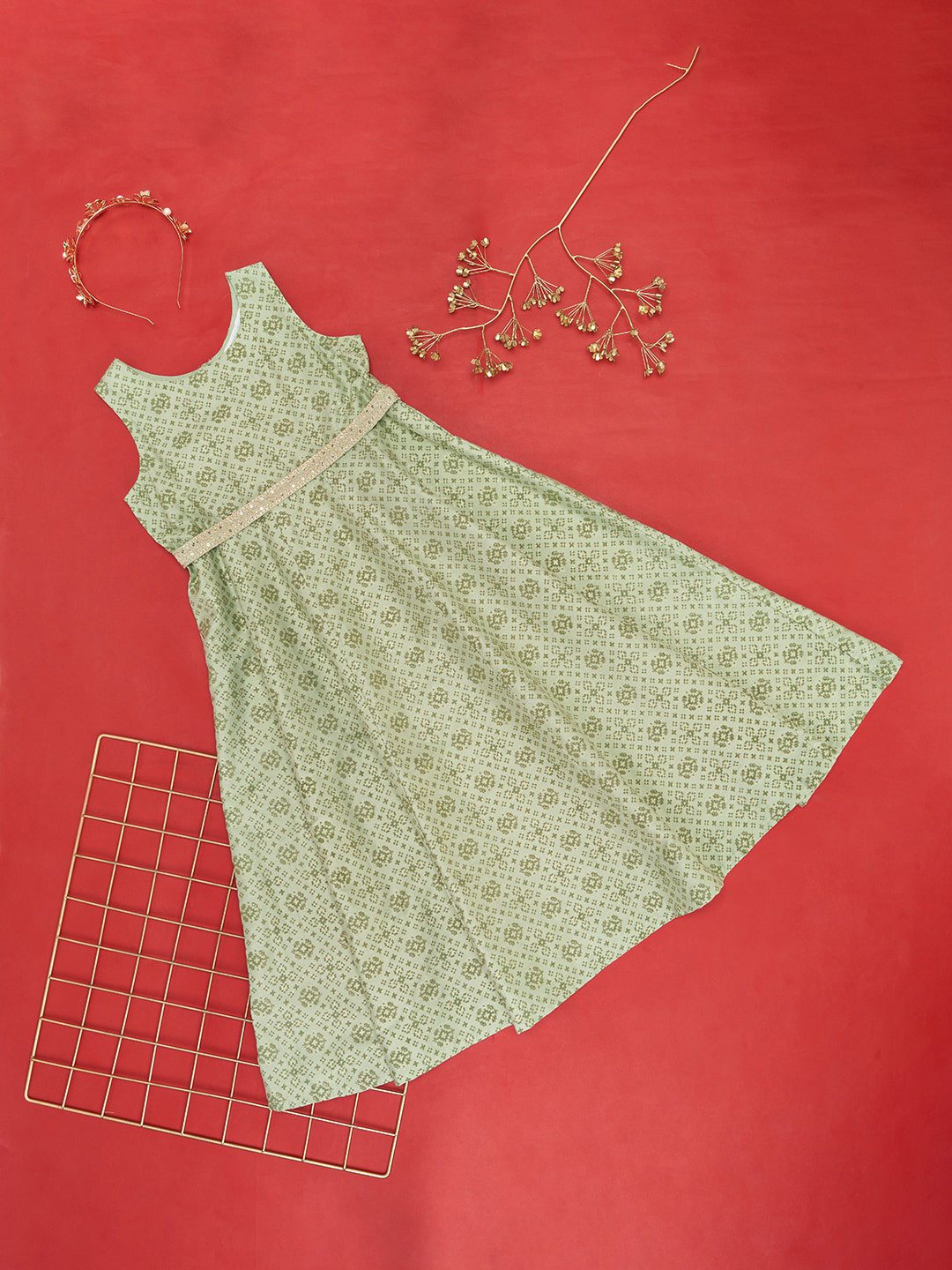

AKKRITI BY PANTALOONS Girls Floral Printed A-Line Dress, Green