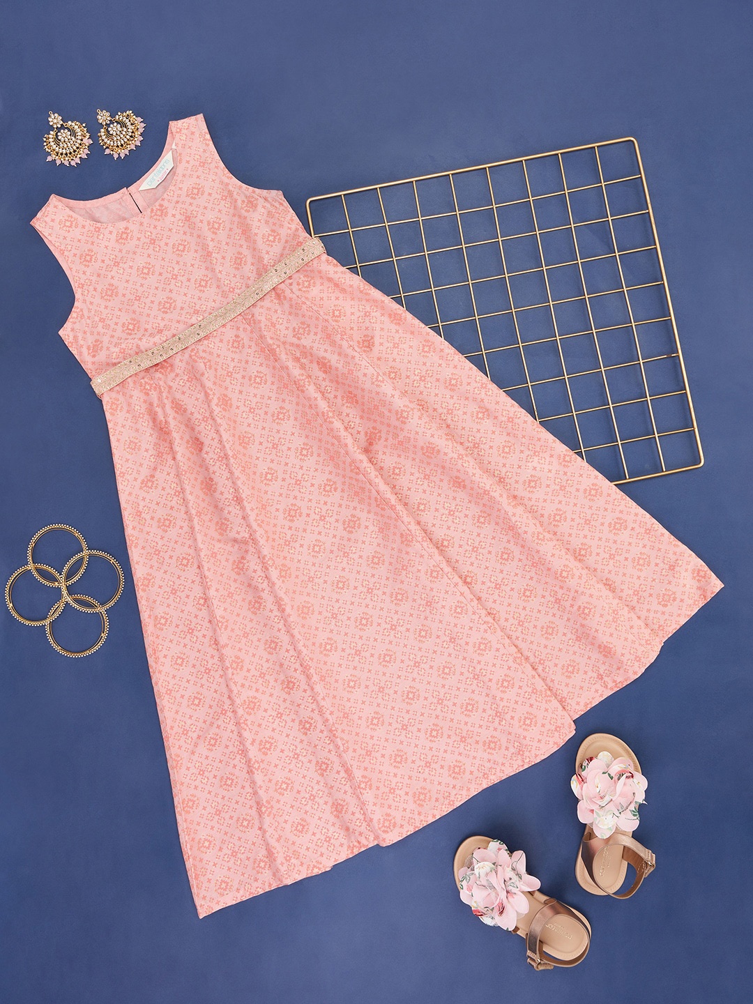 

AKKRITI BY PANTALOONS Girls Floral Printed A-Line Dress, Peach
