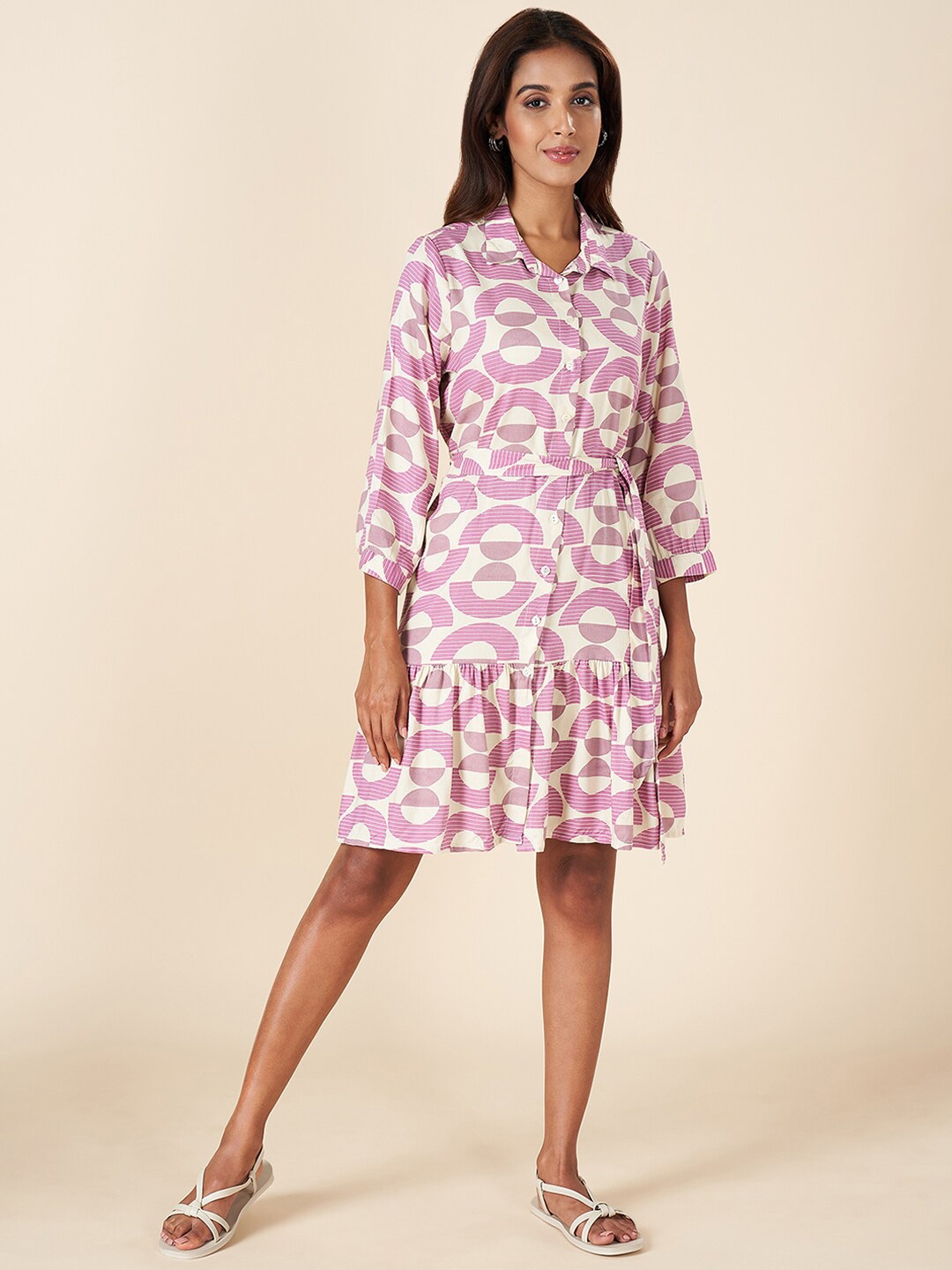

AKKRITI BY PANTALOONS Geometric Printed Shirt Dress, Lavender