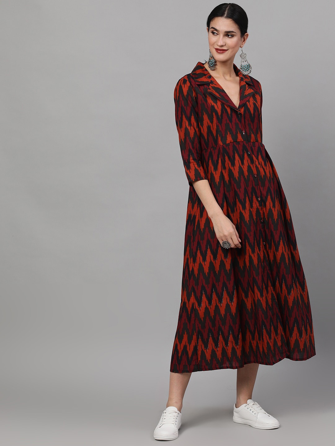 

AKS Brown Print A-Line Midi Dress