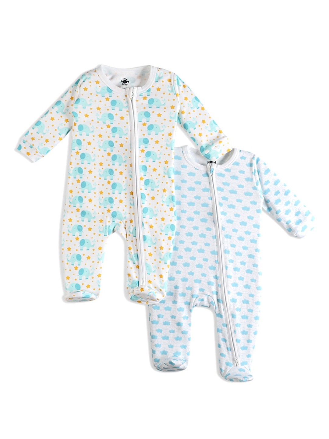 

The Mom Store Infants Pack Of 2 Printed Cotton Sleepsuit, White