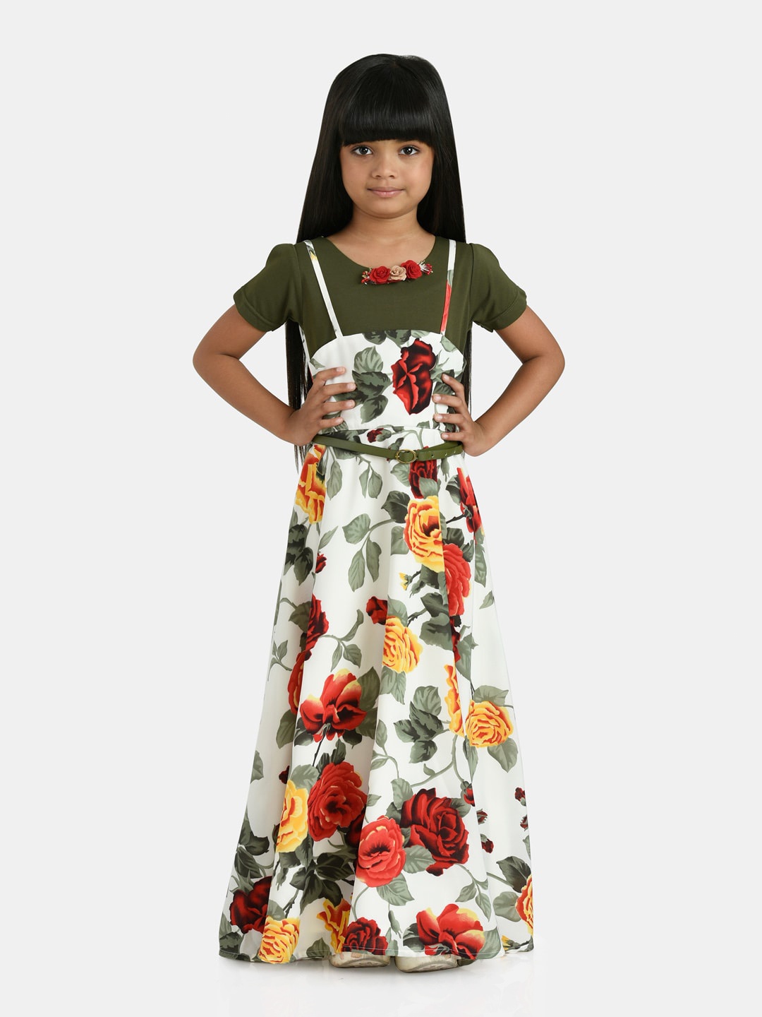 

Peppermint Girls Floral Print Fit & Flare Maxi Dress, Green