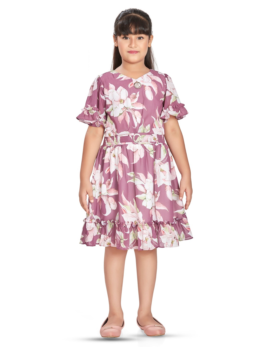 

Peppermint Girls Floral Printed Fit & Flare Dress, Purple