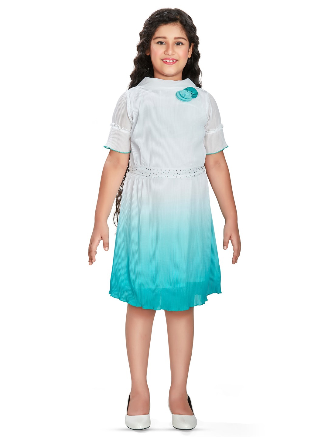 

Peppermint Tie and Dye Flared Sleeves Fit & Flare Dress, Blue