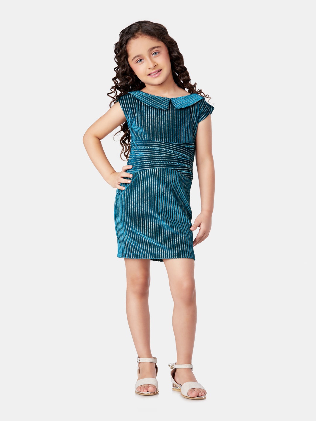 

Peppermint Girls Peter Pan Collar Velvet Sheath Dress, Teal