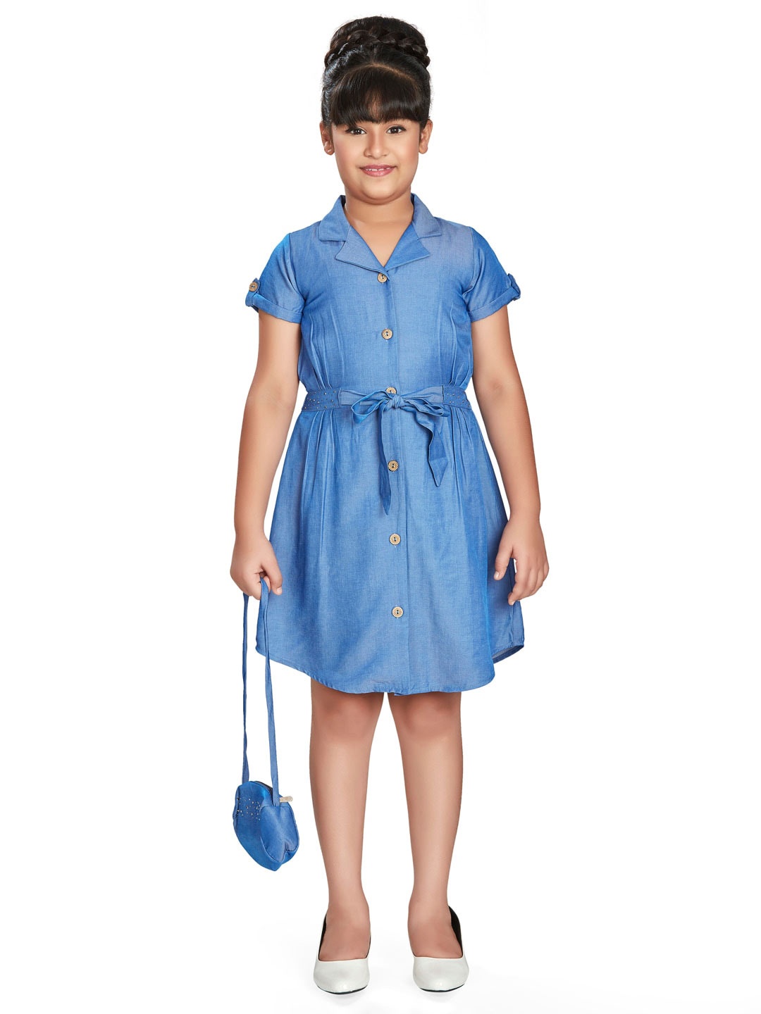 

Peppermint Cuban Collar Cotton Shirt Dress, Blue