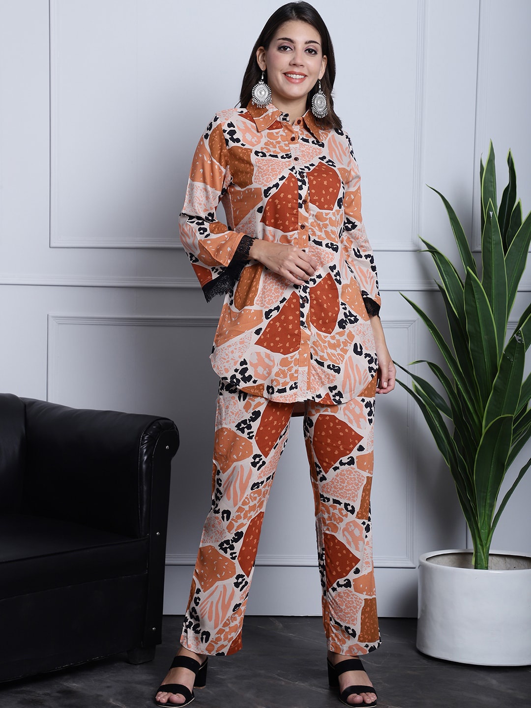 

Claura Abstract Printed Shirt & Trousers, White