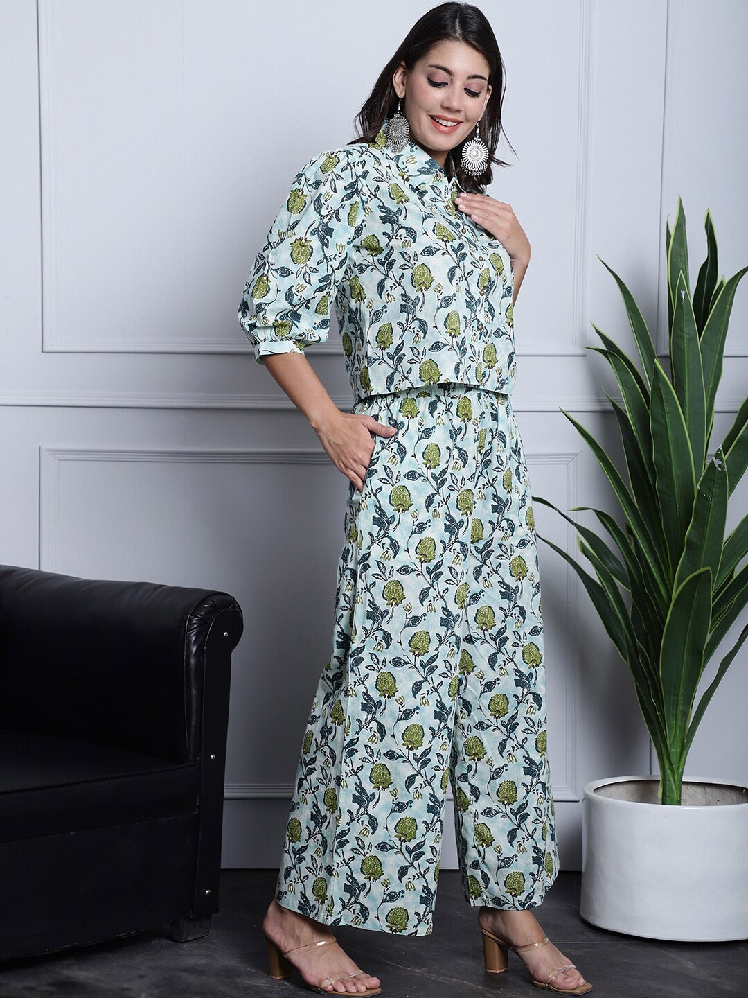 

Claura Blue Printed Pure Cotton Co-Ords Set