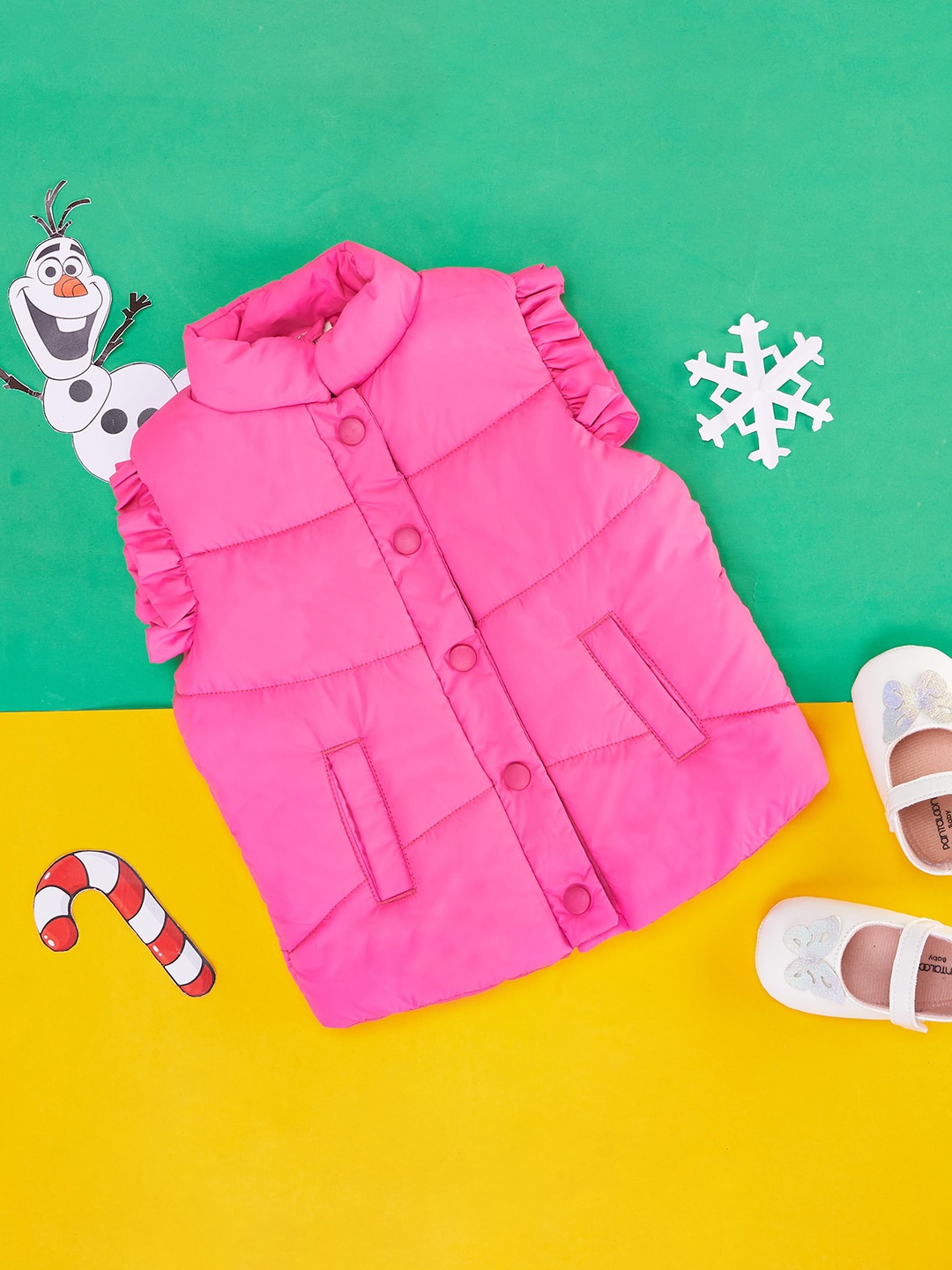 

Pantaloons Baby Girls High Neck Cotton Padded Jacket, Pink